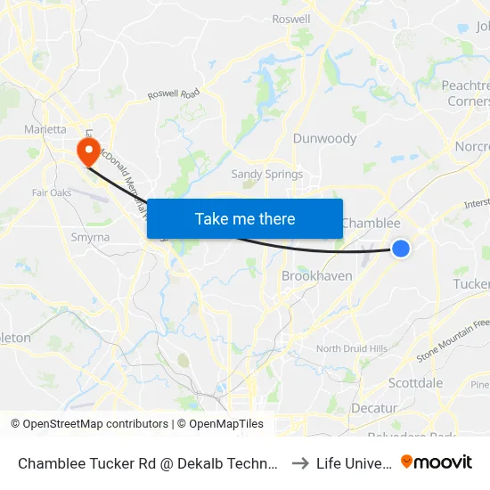 Chamblee Tucker Rd @ Dekalb Technology Pkwy to Life University map