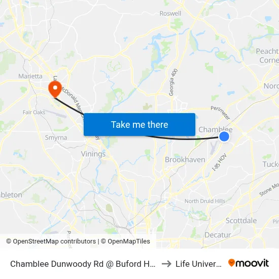 Chamblee Dunwoody Rd @ Buford Hwy NE to Life University map