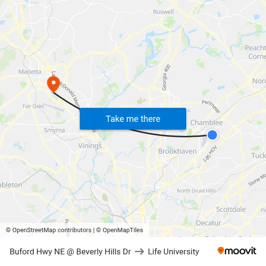 Buford Hwy NE @ Beverly Hills Dr to Life University map