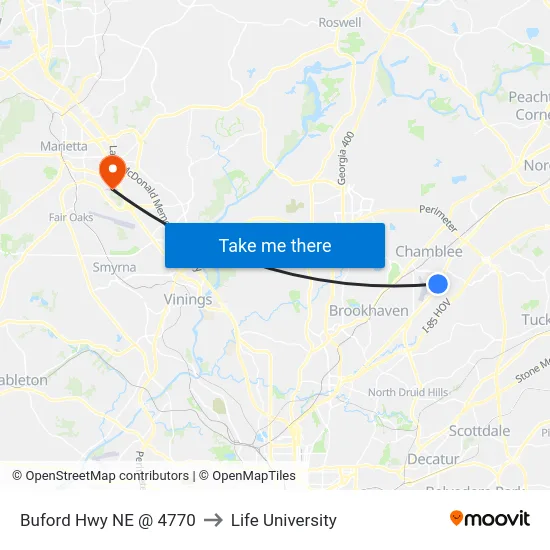 Buford Hwy NE @ 4770 to Life University map