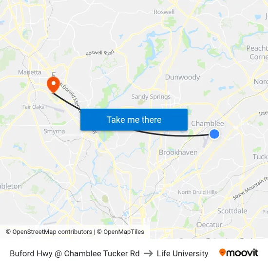 Buford Hwy @ Chamblee Tucker Rd to Life University map