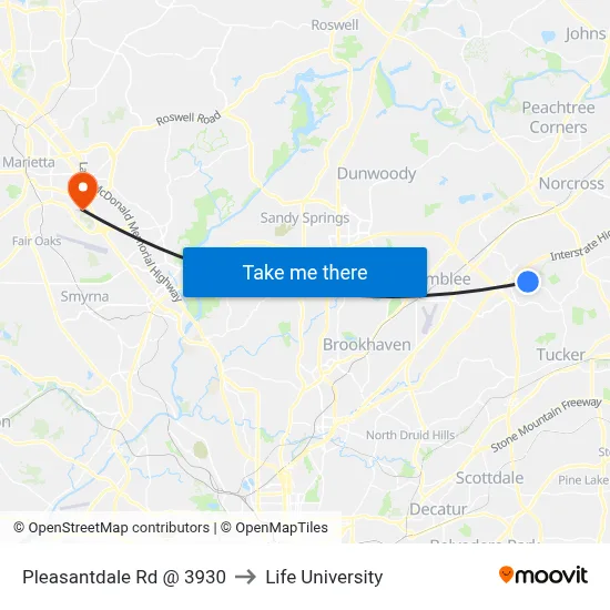 Pleasantdale Rd @ 3930 to Life University map