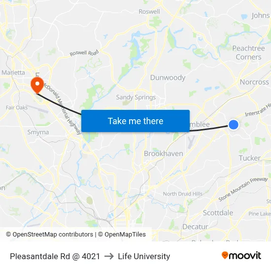 Pleasantdale Rd @ 4021 to Life University map