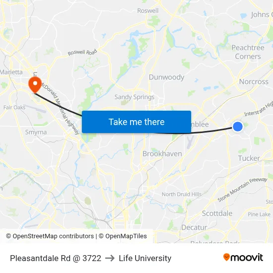 Pleasantdale Rd @ 3722 to Life University map