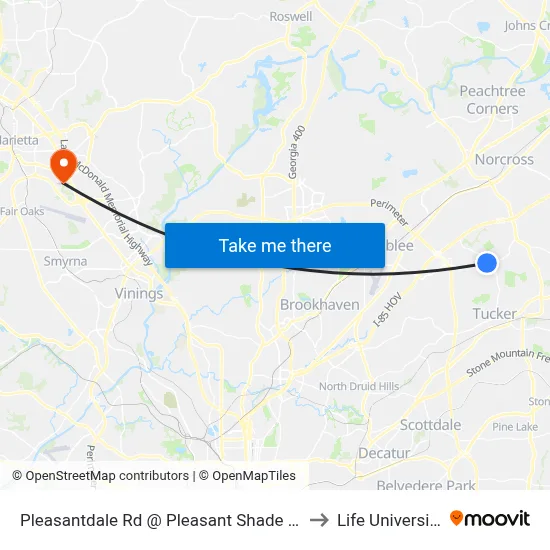 Pleasantdale Rd @ Pleasant Shade Dr to Life University map