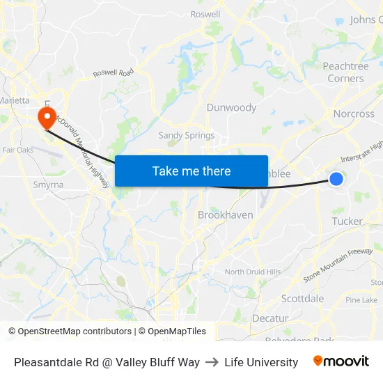 Pleasantdale Rd @ Valley Bluff Way to Life University map
