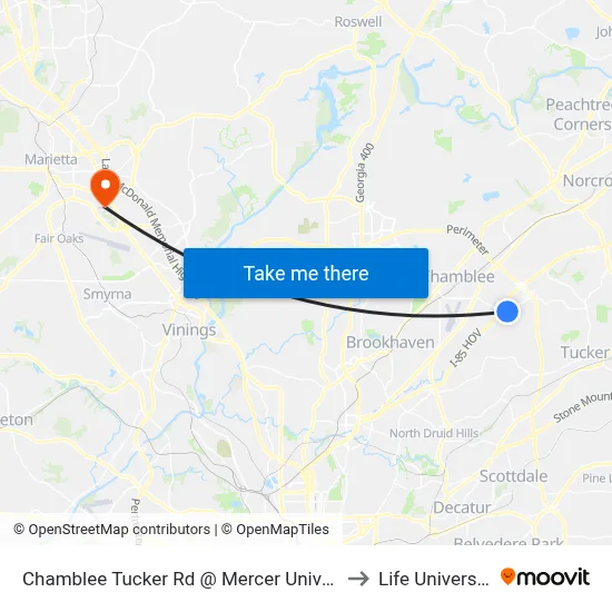 Chamblee Tucker Rd @ Mercer Universi to Life University map