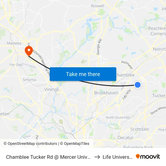 Chamblee Tucker Rd @ Mercer Universi to Life University map