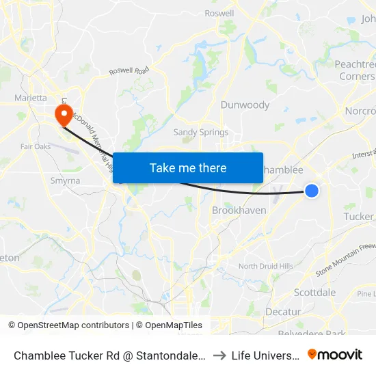 Chamblee Tucker Rd @ Stantondale Dr to Life University map