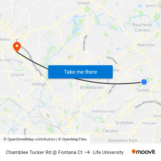 Chamblee Tucker Rd @ Fontana Ct to Life University map