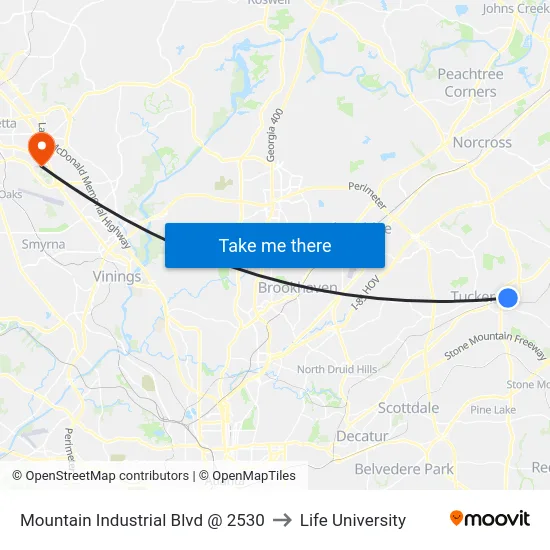 Mountain Industrial Blvd @ 2530 to Life University map