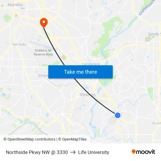 Northside Pkwy NW @ 3330 to Life University map