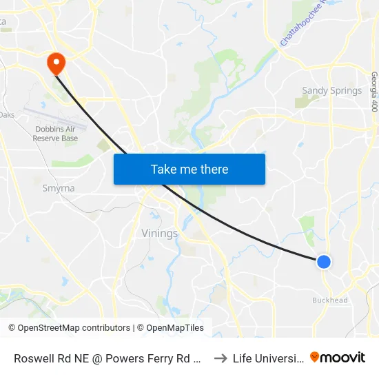 Roswell Rd NE @ Powers Ferry Rd NW to Life University map