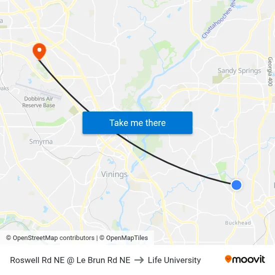 Roswell Rd NE @ Le Brun Rd NE to Life University map