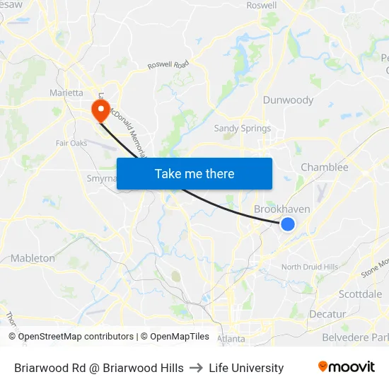 Briarwood Rd @ Briarwood Hills to Life University map