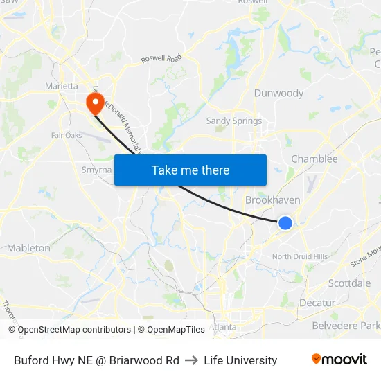 Buford Hwy NE @ Briarwood Rd to Life University map