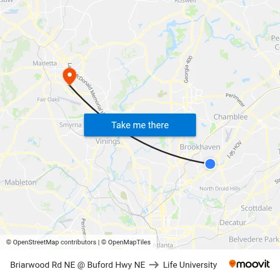 Briarwood Rd NE @ Buford Hwy NE to Life University map