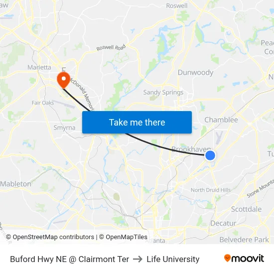 Buford Hwy NE @ Clairmont Ter to Life University map
