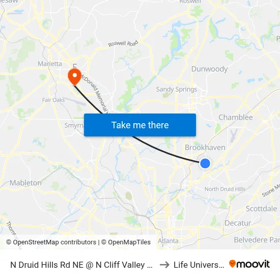 N Druid Hills Rd NE @ N Cliff Valley Way to Life University map