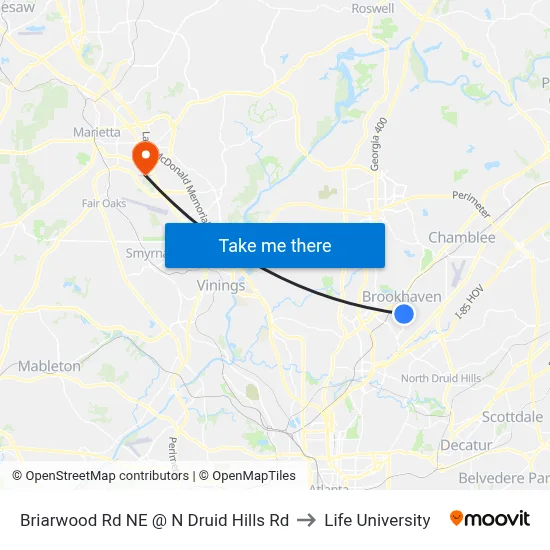 Briarwood Rd NE @ N Druid Hills Rd to Life University map