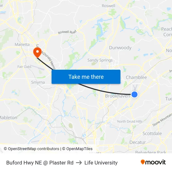 Buford Hwy NE @ Plaster Rd to Life University map