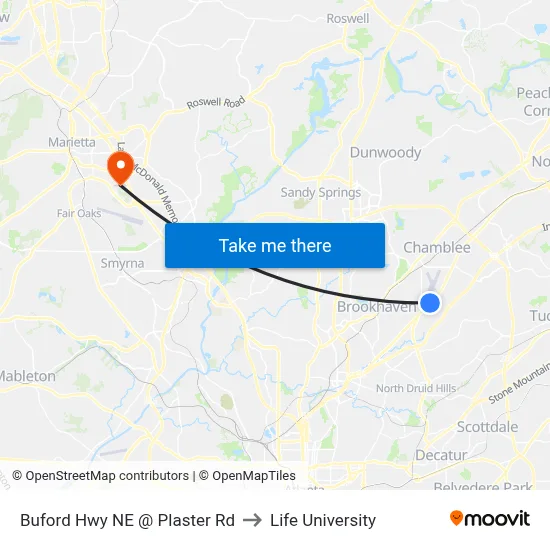 Buford Hwy NE @ Plaster Rd to Life University map