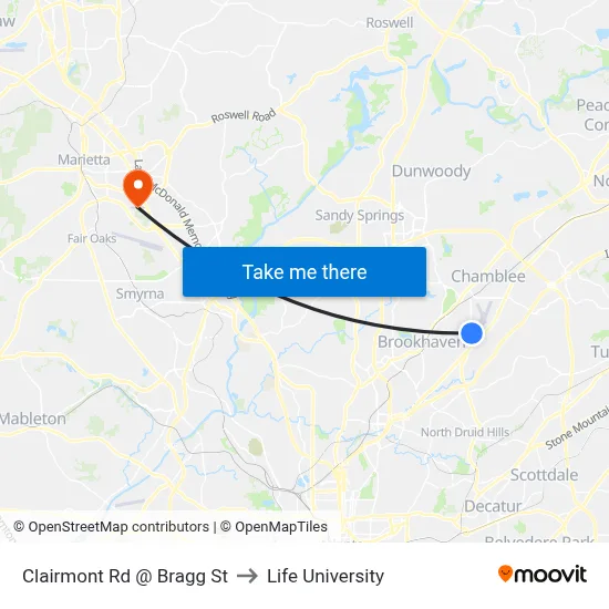 Clairmont Rd @ Bragg St to Life University map