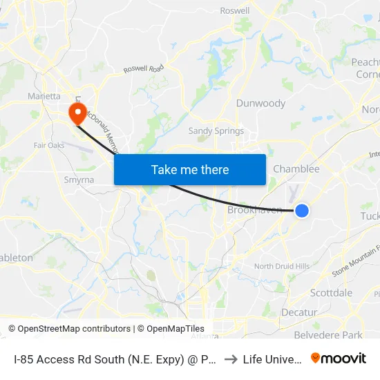 I-85 Access Rd South (N.E. Expy) @ Plaster Rd to Life University map