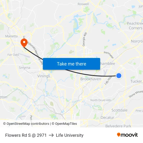 Flowers Rd S @ 2971 to Life University map