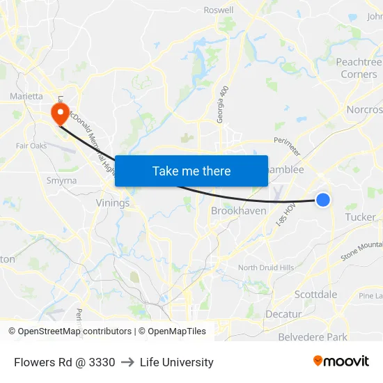 Flowers Rd @ 3330 to Life University map