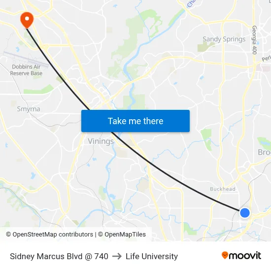 Sidney Marcus Blvd @ 740 to Life University map