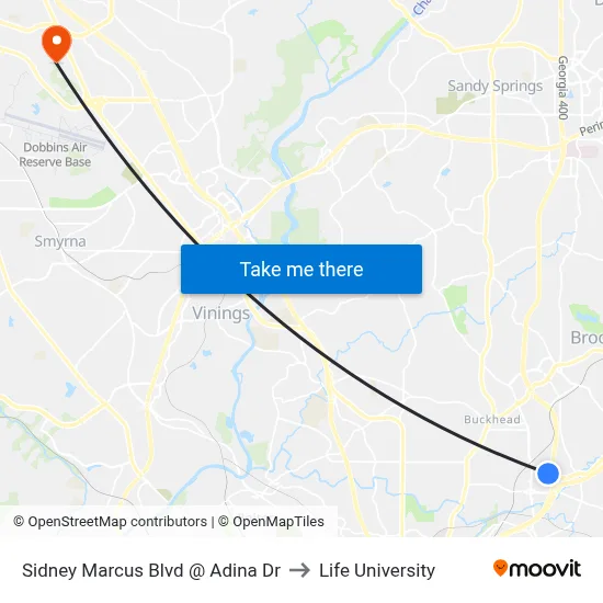 Sidney Marcus Blvd @ Adina Dr to Life University map