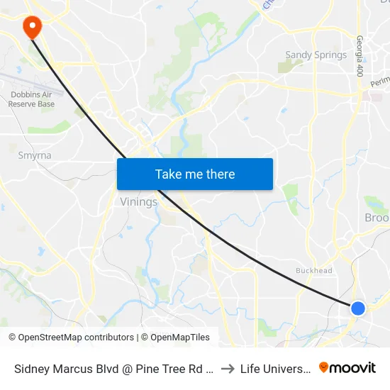Sidney Marcus Blvd @ Pine Tree Rd NE to Life University map