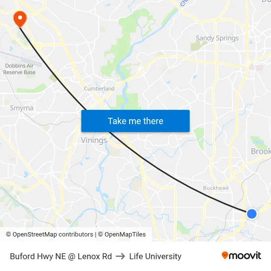 Buford Hwy NE @ Lenox Rd to Life University map