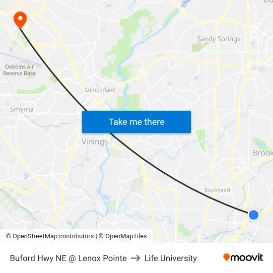 Buford Hwy NE @ Lenox Pointe to Life University map