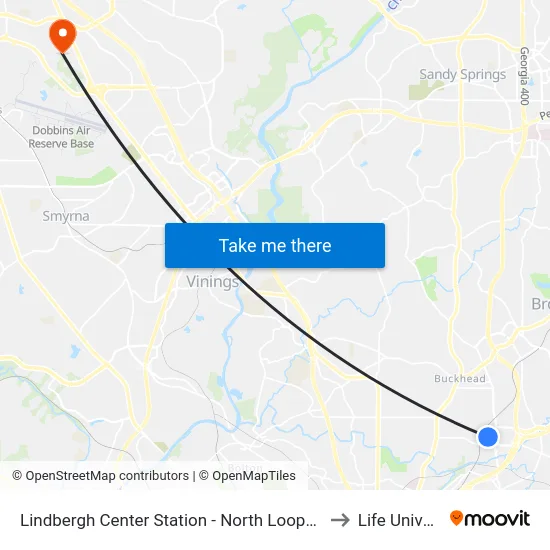 Lindbergh Center Station - North Loop/Morosgo Dr to Life University map
