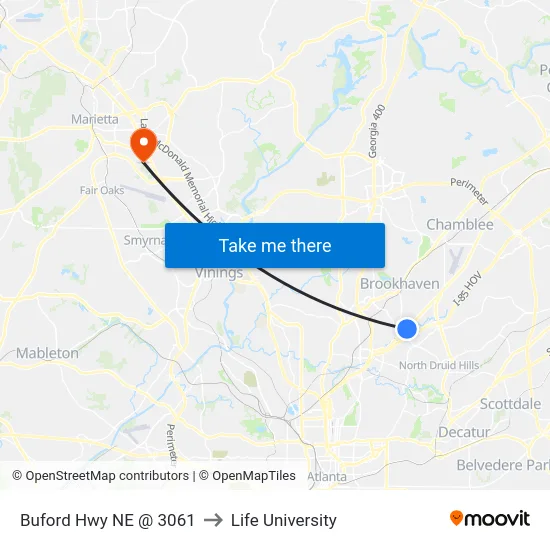 Buford Hwy NE @ 3061 to Life University map