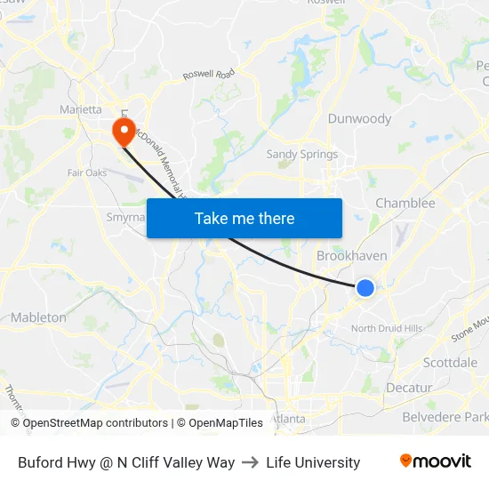 Buford Hwy @ N Cliff Valley Way to Life University map