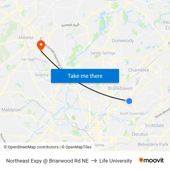 Northeast Expy @ Briarwood Rd NE to Life University map