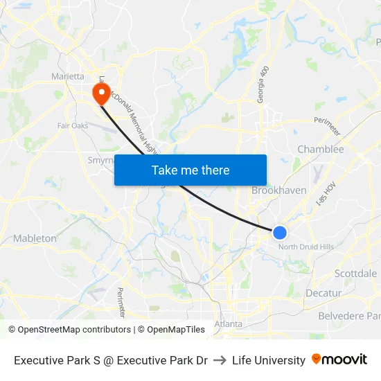 Executive Park S @ Executive Park Dr to Life University map