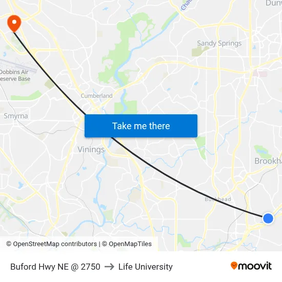 Buford Hwy NE @ 2750 to Life University map