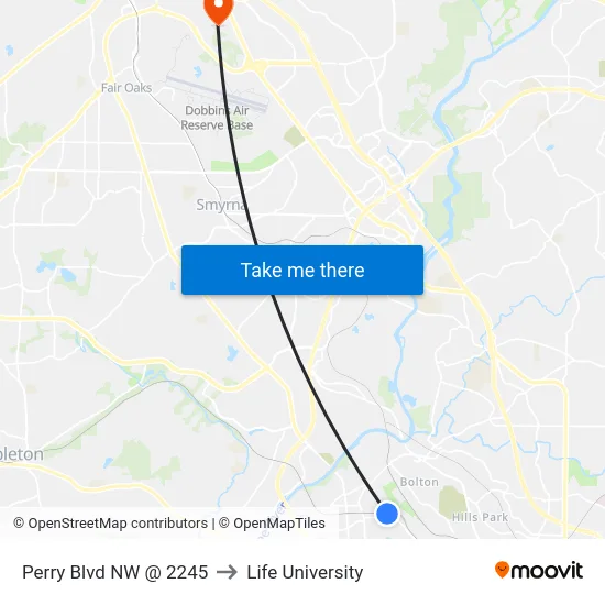 Perry Blvd NW @ 2245 to Life University map