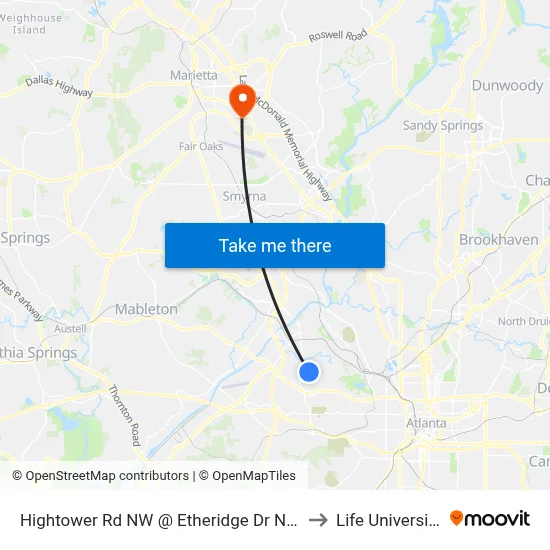Hightower Rd NW @ Etheridge Dr NW to Life University map