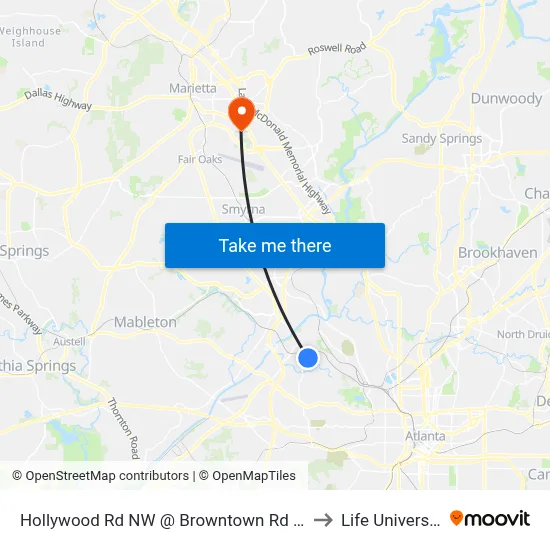 Hollywood Rd NW @ Browntown Rd NW to Life University map