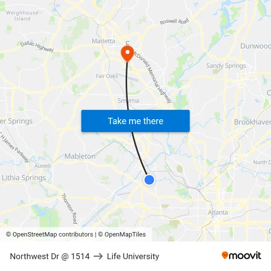 Northwest Dr @ 1514 to Life University map
