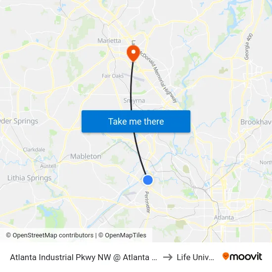 Atlanta Industrial Pkwy NW @ Atlanta Industrial Dr to Life University map