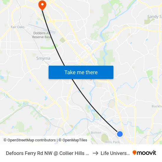 Defoors Ferry Rd NW @ Collier Hills Way to Life University map