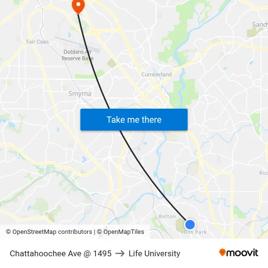 Chattahoochee Ave @ 1495 to Life University map