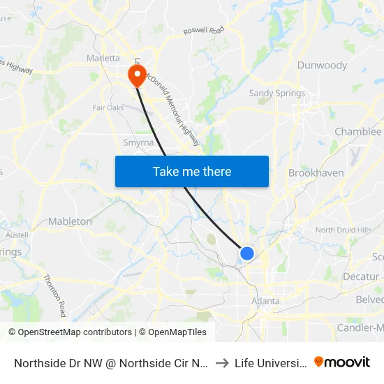 Northside Dr NW @ Northside Cir NW to Life University map