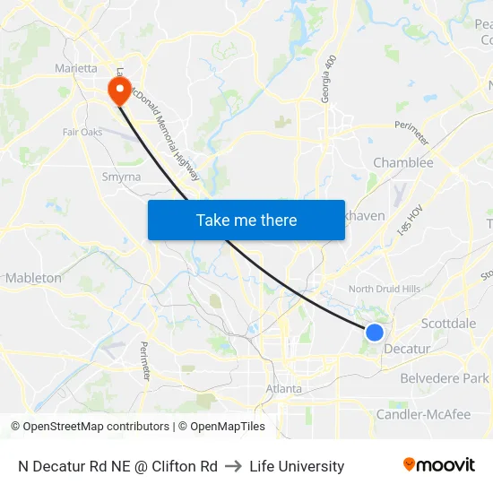 N Decatur Rd NE @ Clifton Rd to Life University map